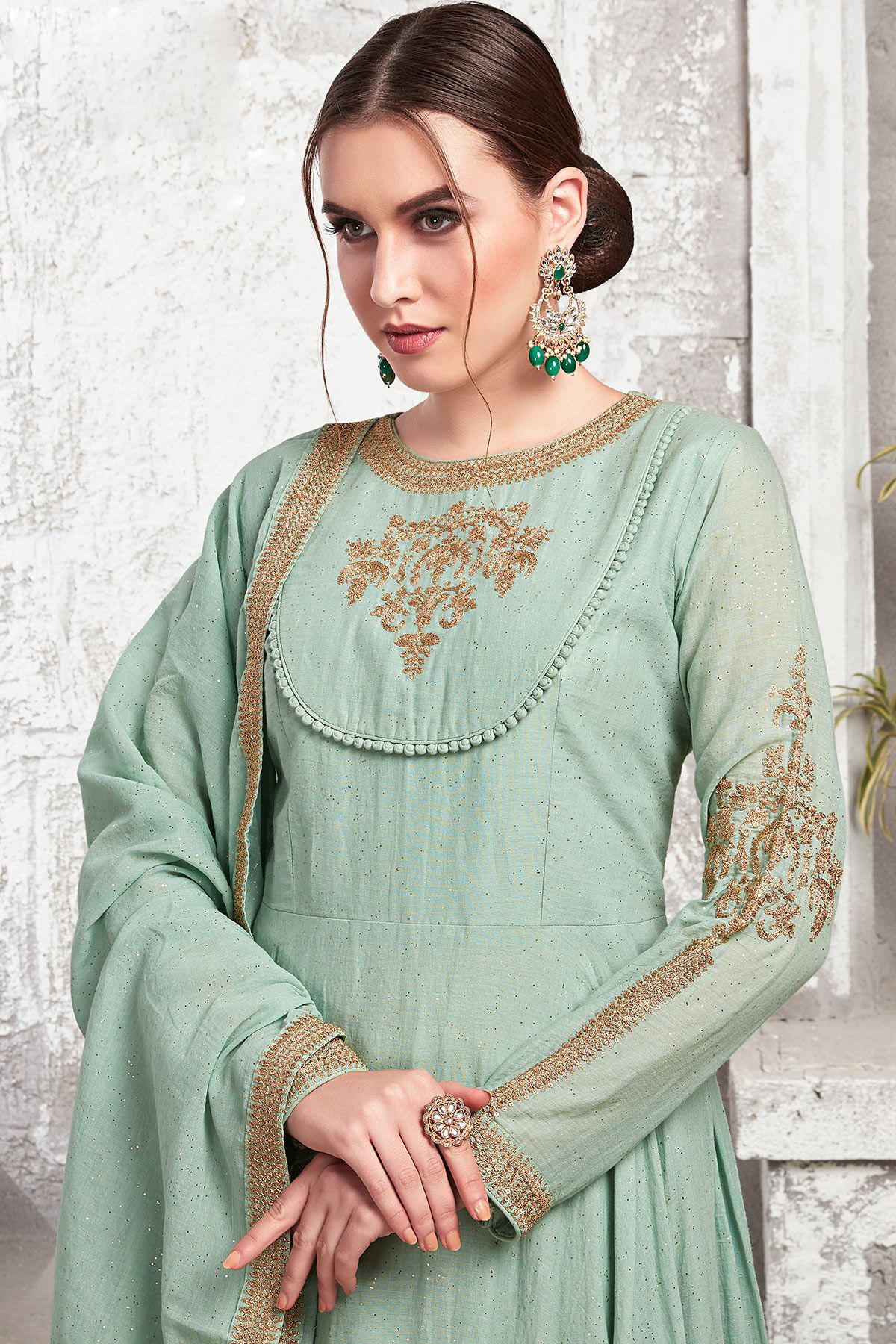 Greyish Blue Designer Cotton Maslin Gown