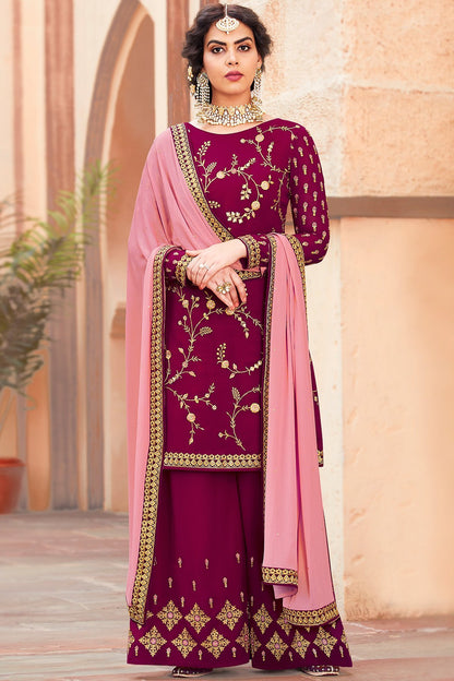 Burgundy party wear Palazzo style suit