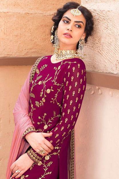 Burgundy party wear Palazzo style suit