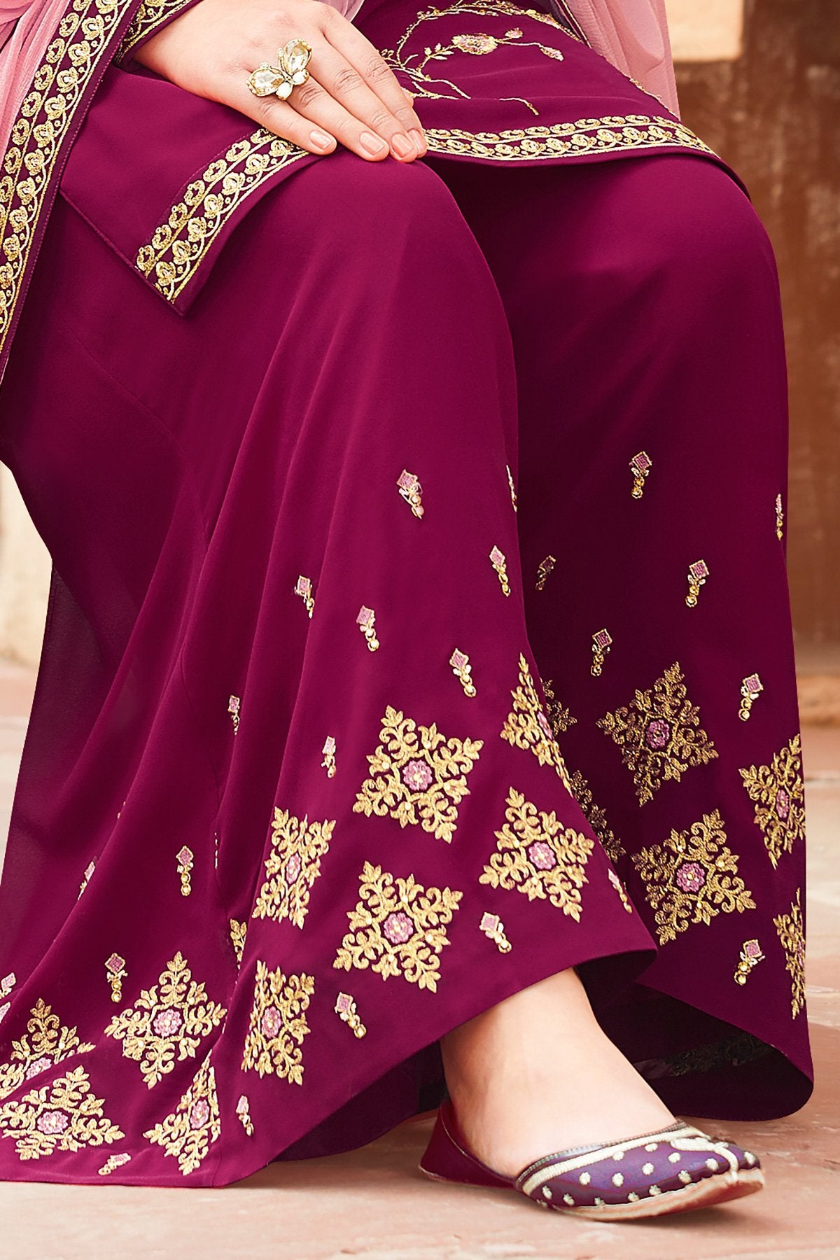 Burgundy party wear Palazzo style suit