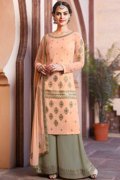 Peach and Smoke Grey party wear Palazzo style suit