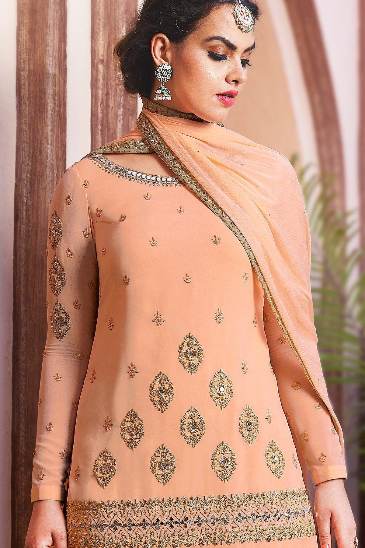 Peach and Smoke Grey party wear Palazzo style suit