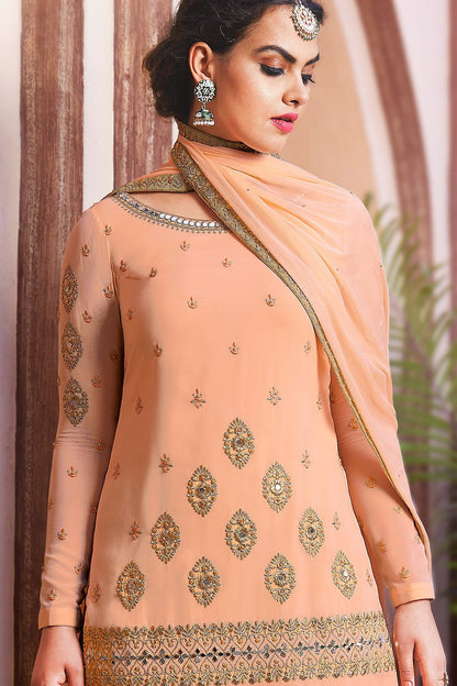 Peach and Smoke Grey party wear Palazzo style suit