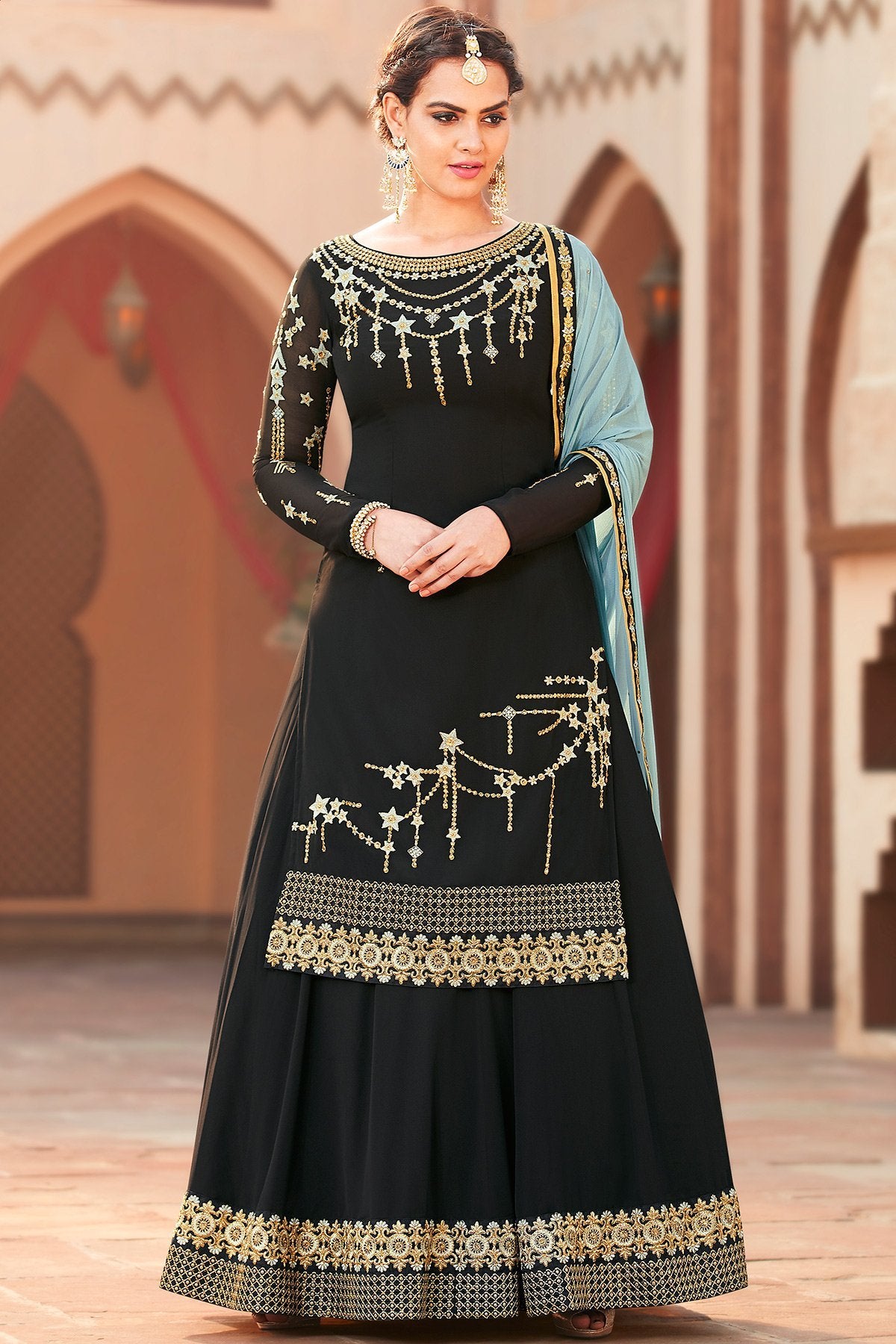Midnight Black party wear Lehenga style suit