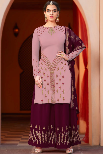 Blush Pink and Wine party wear Palazzo style suit
