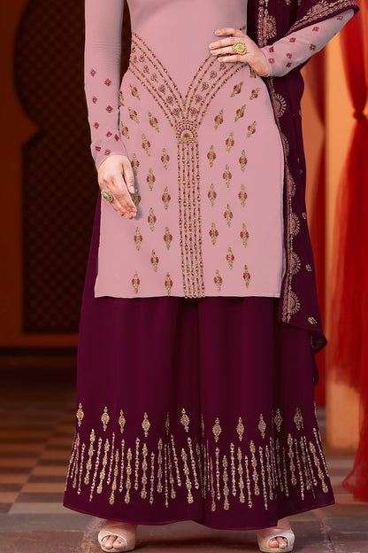 Blush Pink and Wine party wear Palazzo style suit