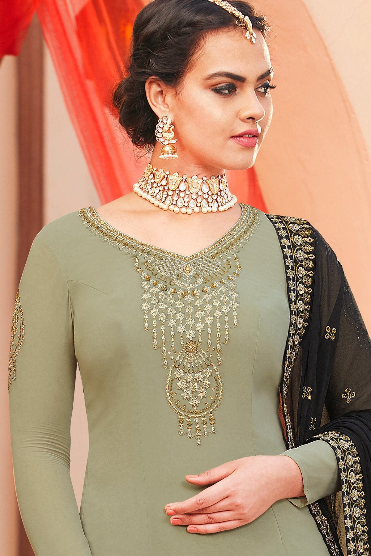 Sage Green and Midnight Black party wear Palazzo style suit