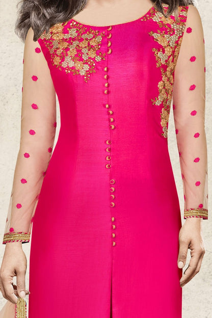 Adorable Silk Rani-Pink Party Wear Suit