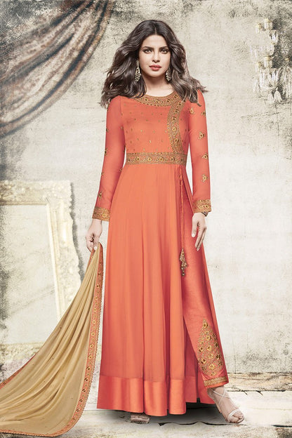 Peach Georgette Party Wear Anarkali Suit