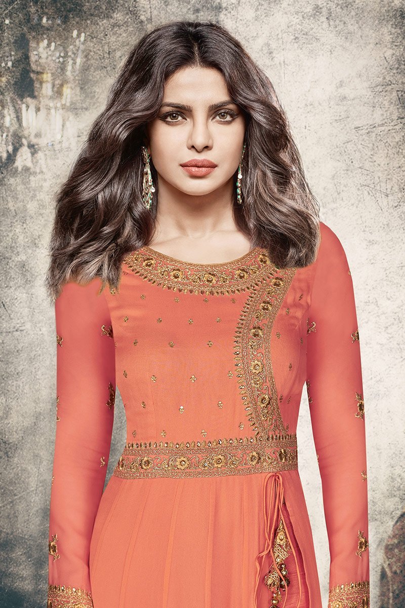 Peach Georgette Party Wear Anarkali Suit