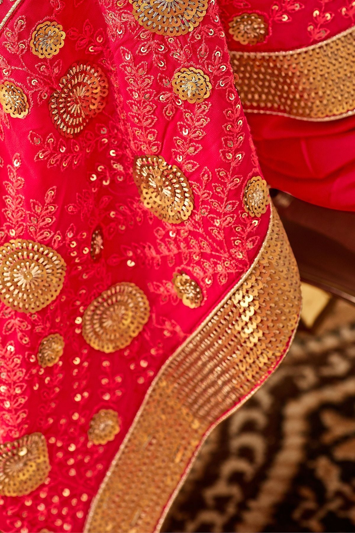 Hot Pink Georgette embroidered Stright Suit