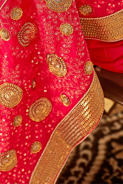 Hot Pink Georgette embroidered Stright Suit