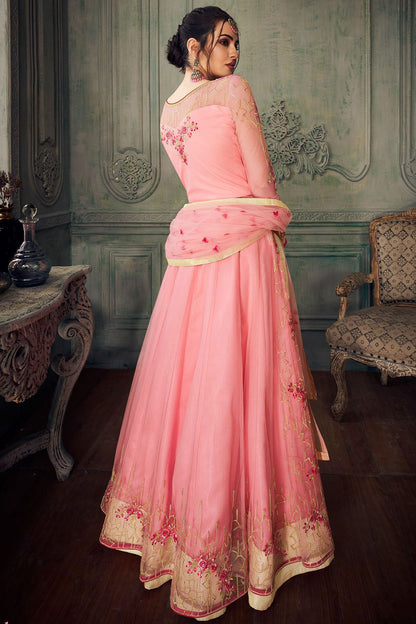 Hot Pink Heavy Net Slit Cut Anarkali Suit