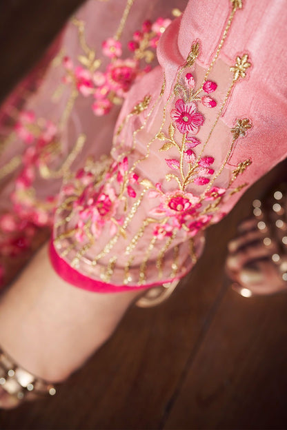 Hot Pink Heavy Net Slit Cut Anarkali Suit