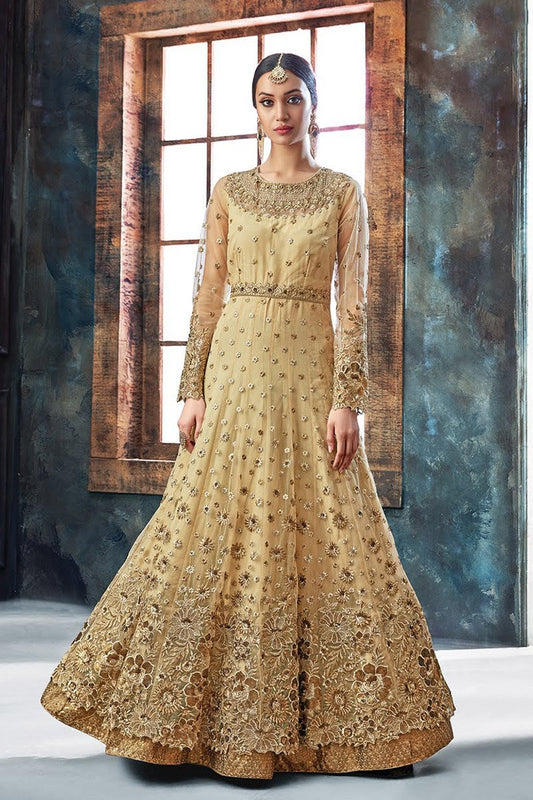 Beige Party Wear Anarkali Style Suit