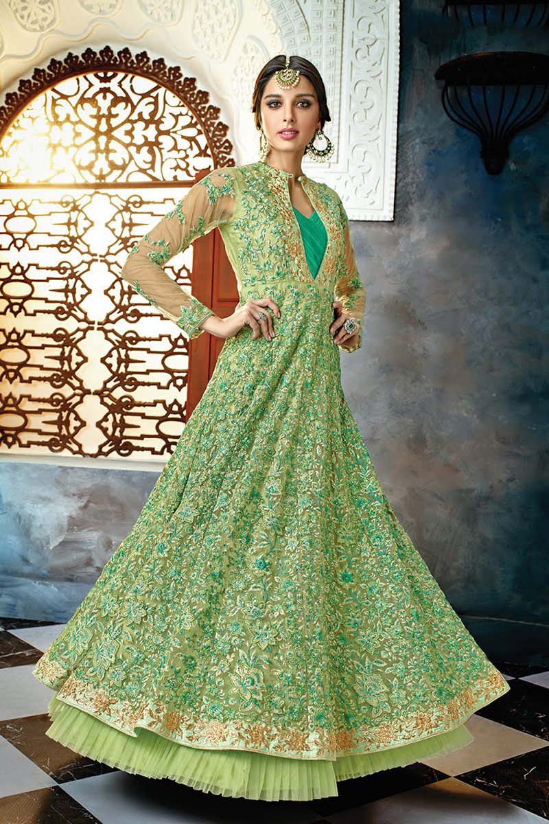 Olive Green Party Wear Anarkali Style Suit