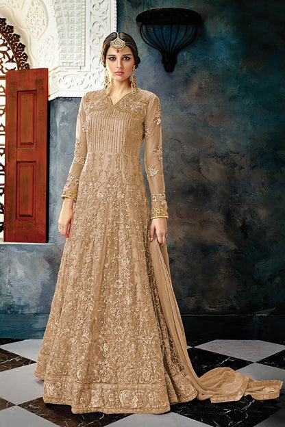 Peanut Brown Party Wear Anarkali Style Suit