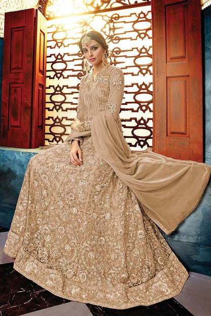 Peanut Brown Party Wear Anarkali Style Suit