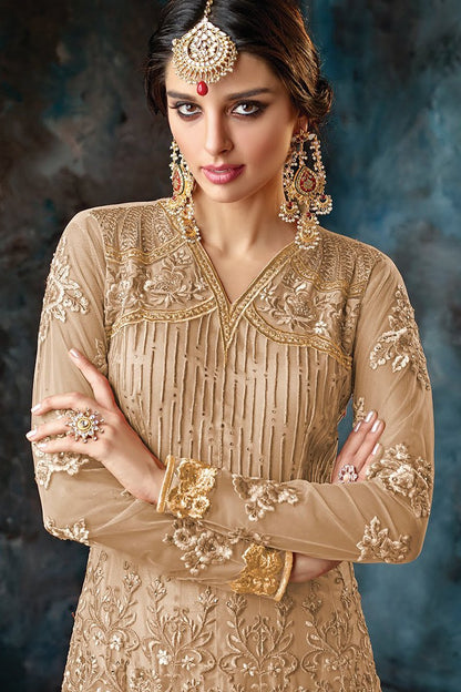 Peanut Brown Party Wear Anarkali Style Suit