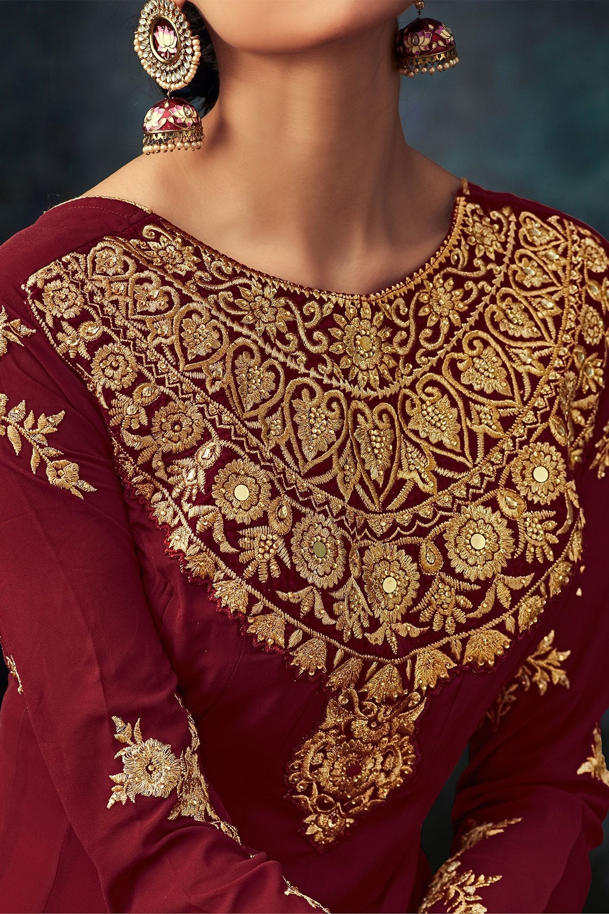Maroon Embroidered Party Wear Anarkali Suit