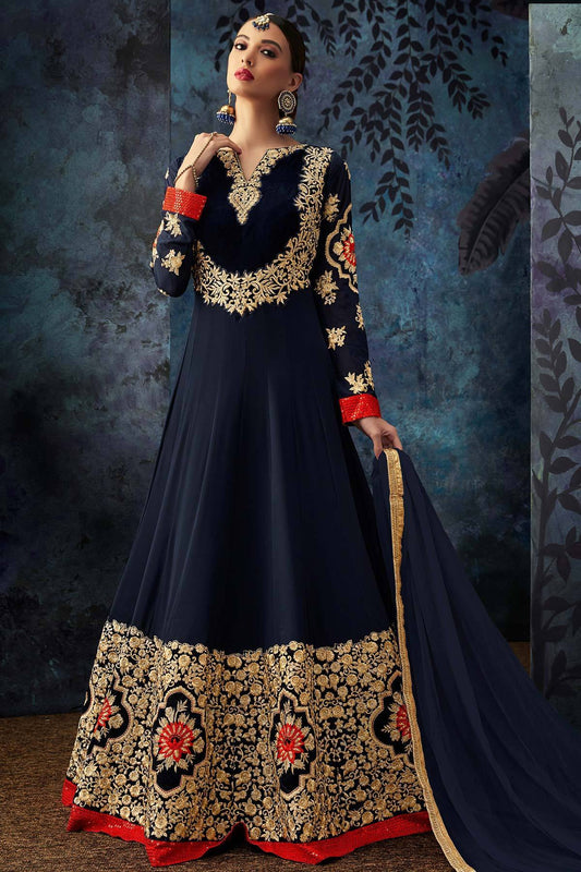 Midnight Blue Heavy Embroidered Anarkali Suit