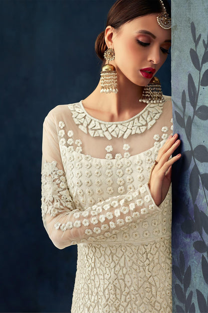 Cream Heavy Embroidered Party Wear Anarkali Suit