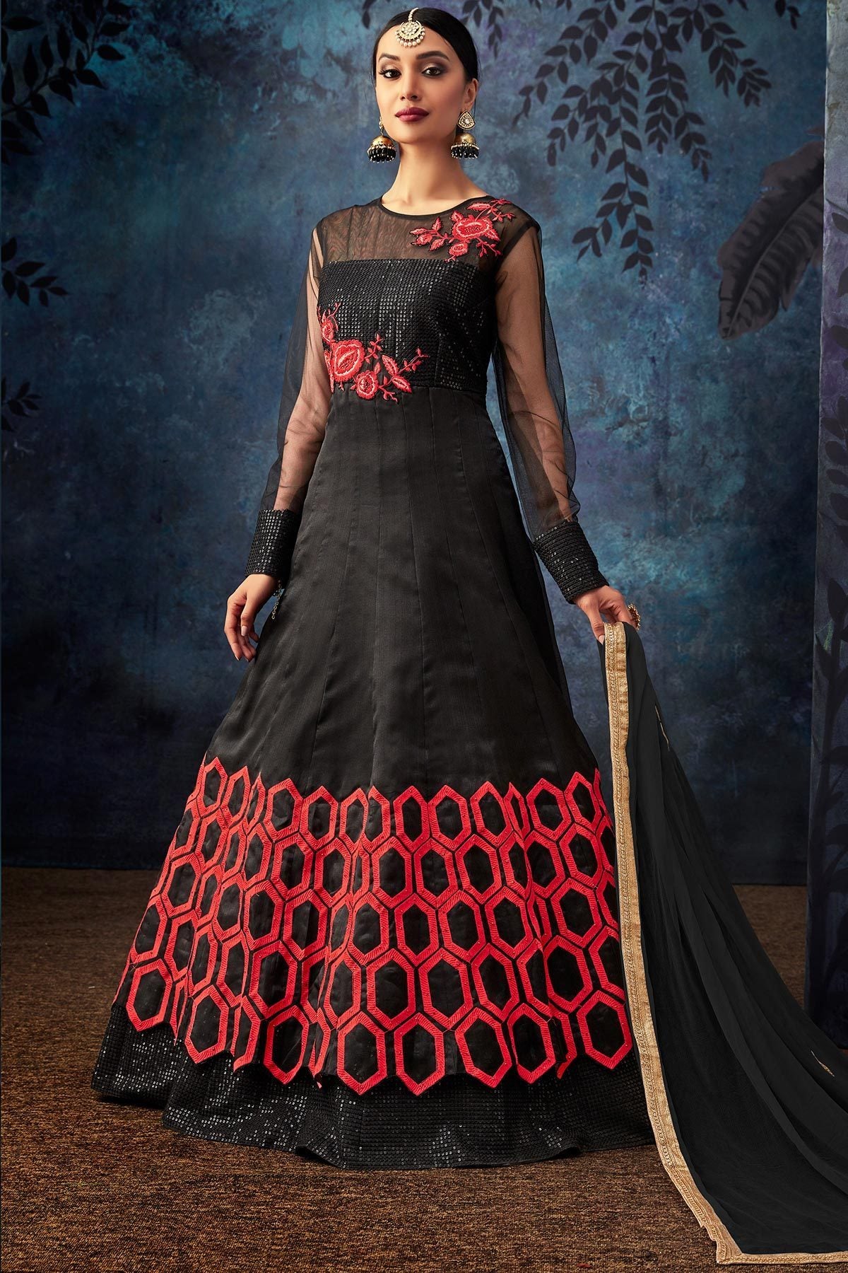 Midnight Black Heavy Embroidered Anarkali Suit