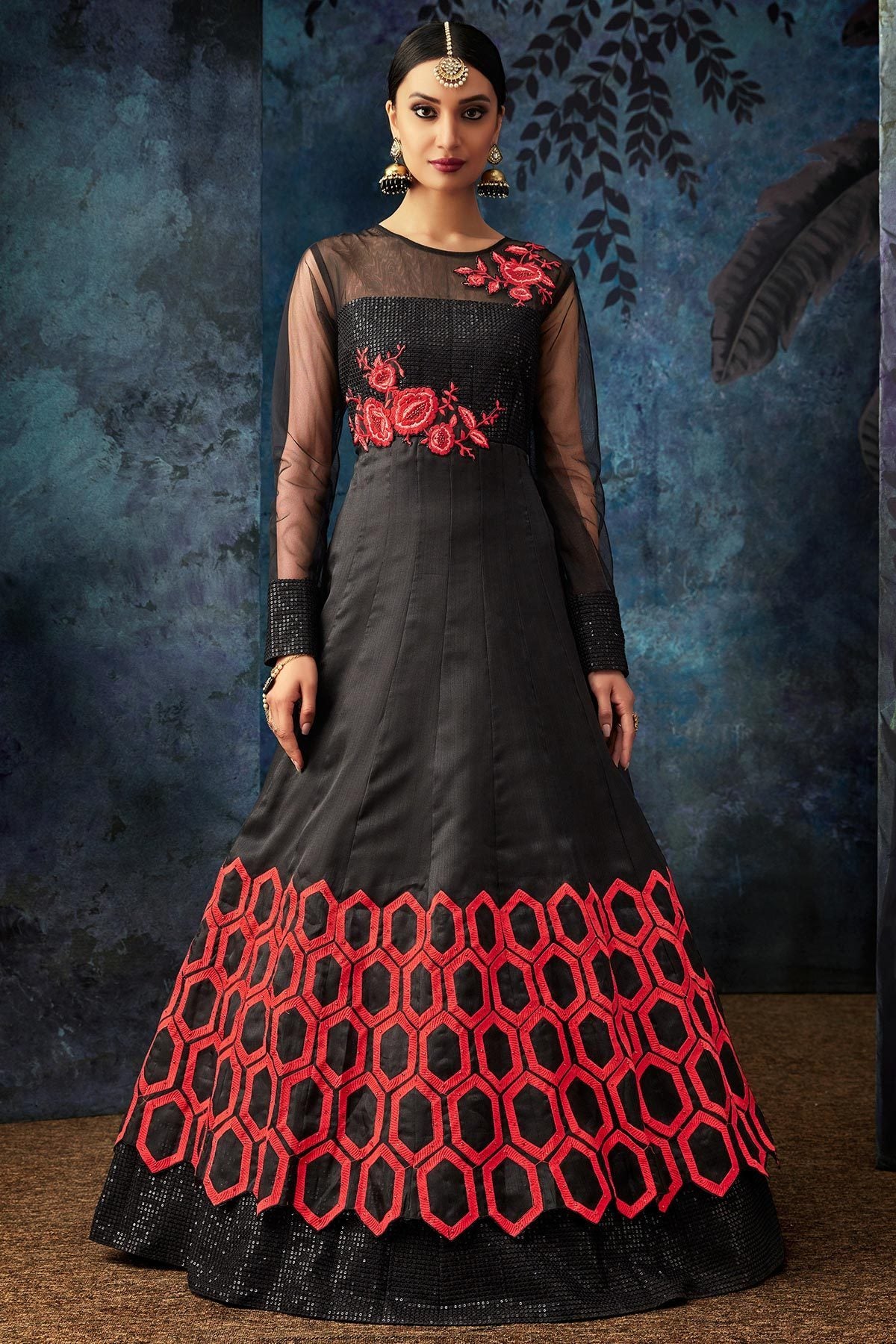 Midnight Black Heavy Embroidered Anarkali Suit