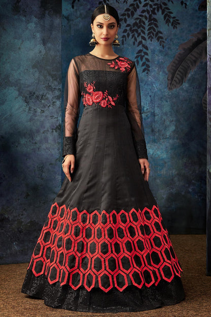 Midnight Black Heavy Embroidered Anarkali Suit
