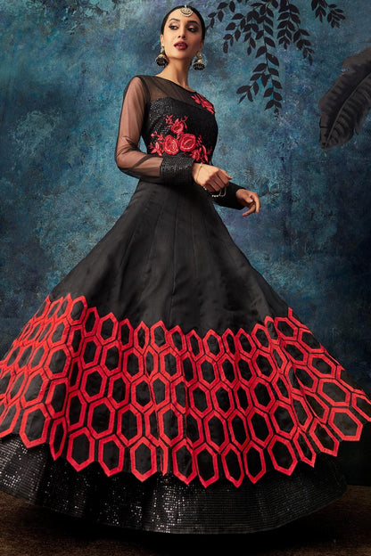 Midnight Black Heavy Embroidered Anarkali Suit