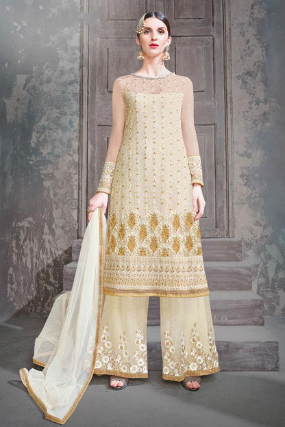 Beautiful Cream Party Wear Suit With Palazzo