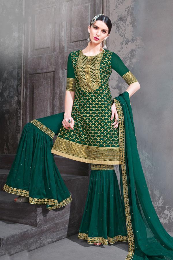 Stunning Green Party Wear Suit with Palazzo