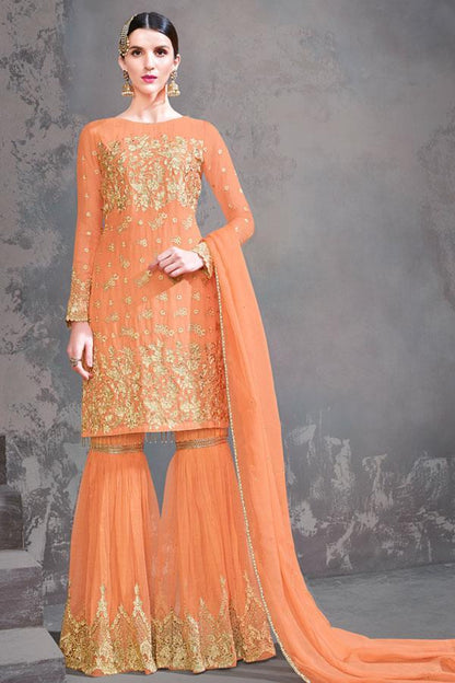 Amazing Orange Party Wear Suit With Palazzo
