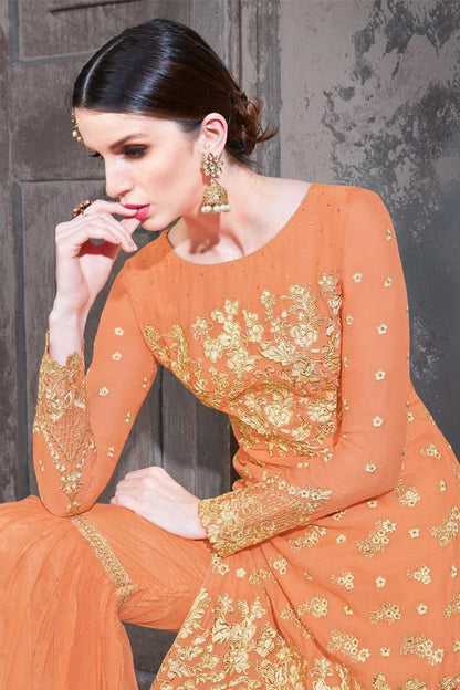 Amazing Orange Party Wear Suit With Palazzo