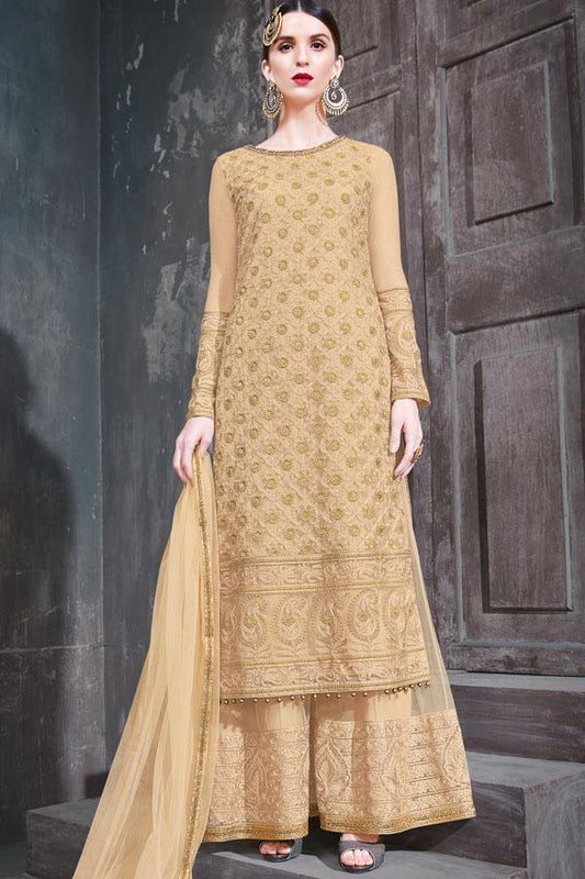 Lavishing Golden Party Wear Suit With Palazzo