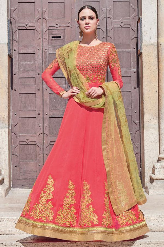 Peachy Georgette Party wear Anarkali Suit