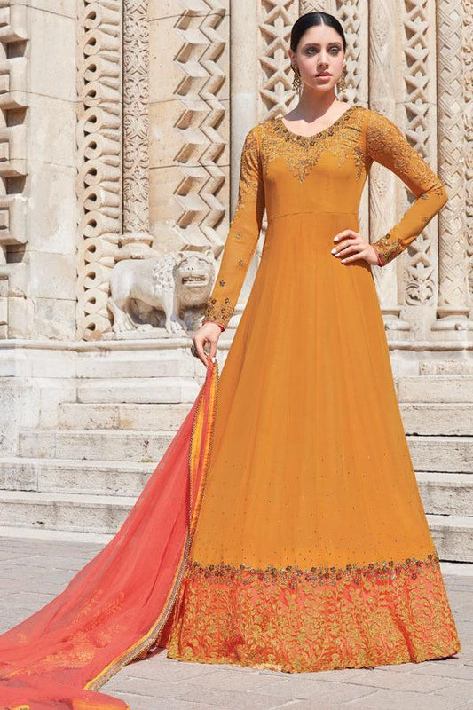 Sweet & Spicy Mustard color Georgette Party wear Anarkali Suit