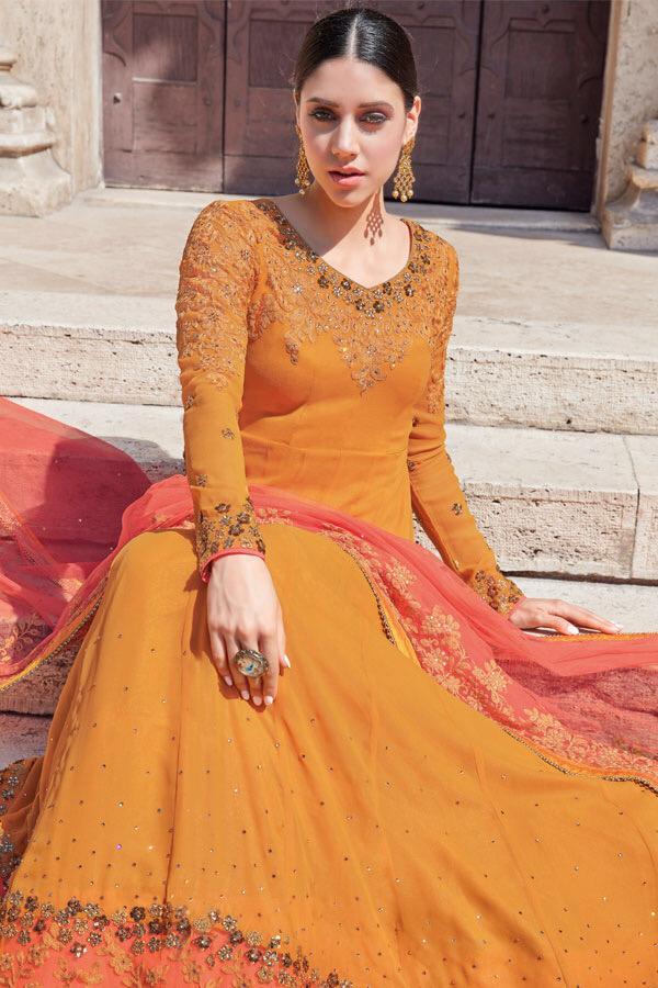 Sweet & Spicy Mustard color Georgette Party wear Anarkali Suit