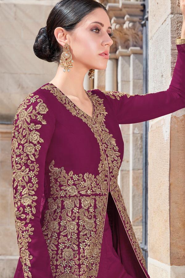 Maroon Georgette Anarkali Party wear Suit with Beige net duppatta