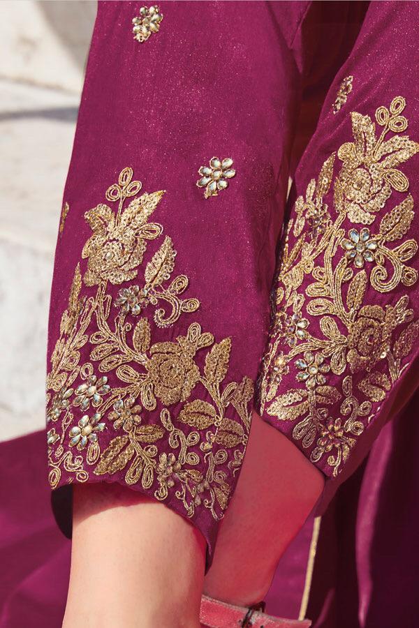 Maroon Georgette Anarkali Party wear Suit with Beige net duppatta