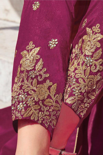 Maroon Georgette Anarkali Party wear Suit with Beige net duppatta