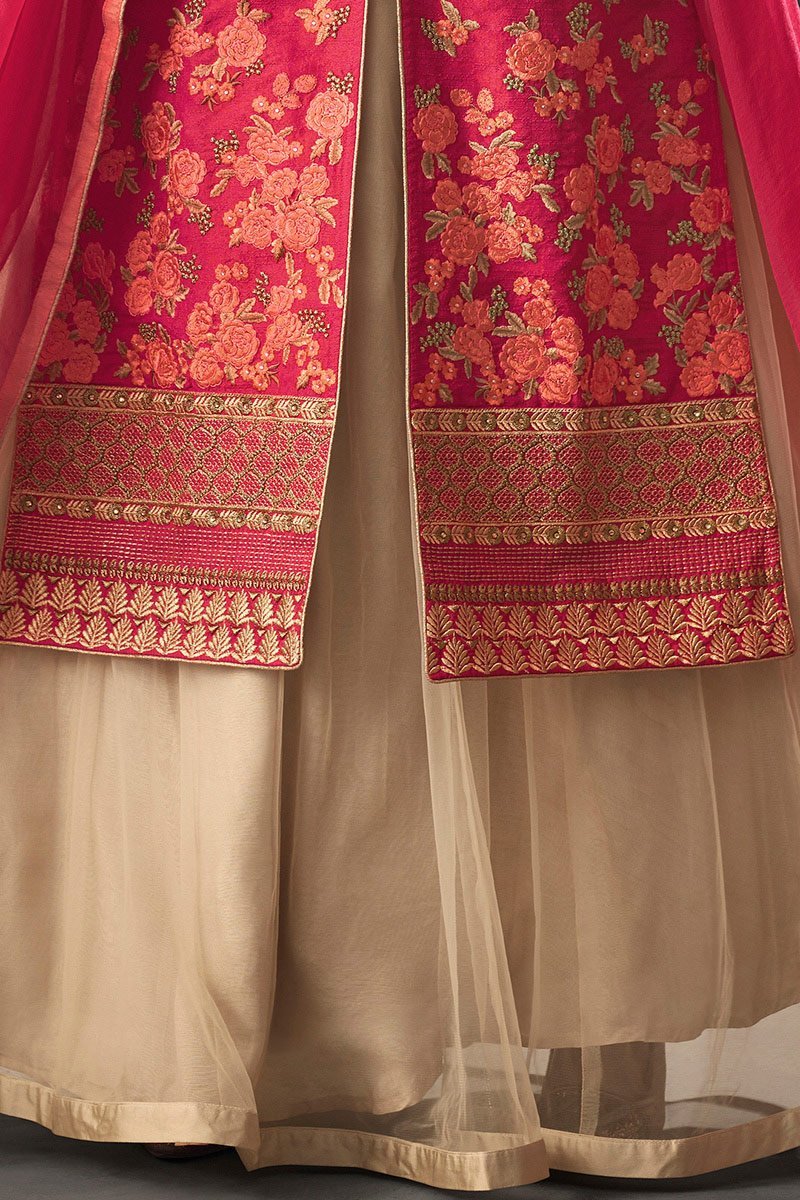 Scarlet-Red color Raw Silk Lehenga Style Suit