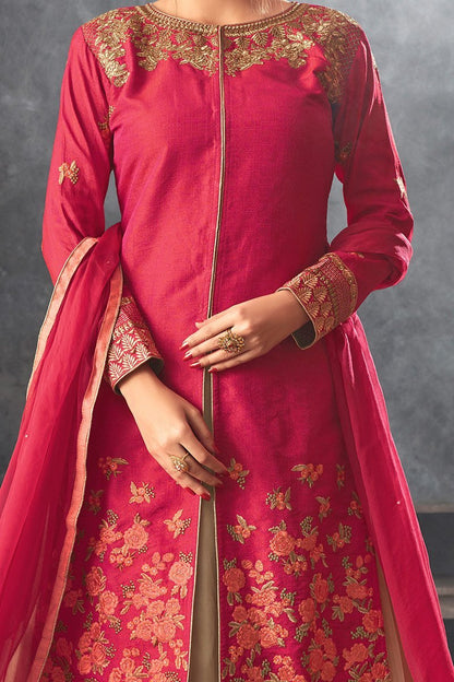 Scarlet-Red color Raw Silk Lehenga Style Suit