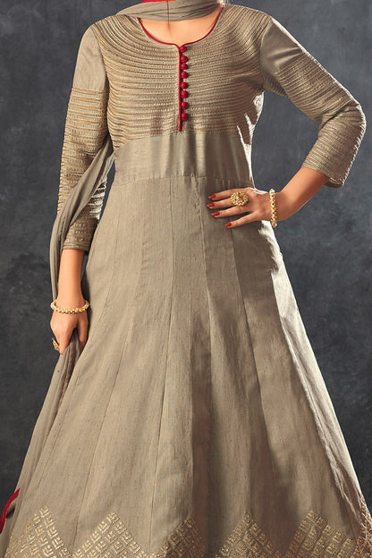 Tortilla-Brown color Raw Silk Anarkali Suit