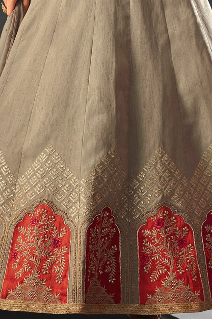 Tortilla-Brown color Raw Silk Anarkali Suit