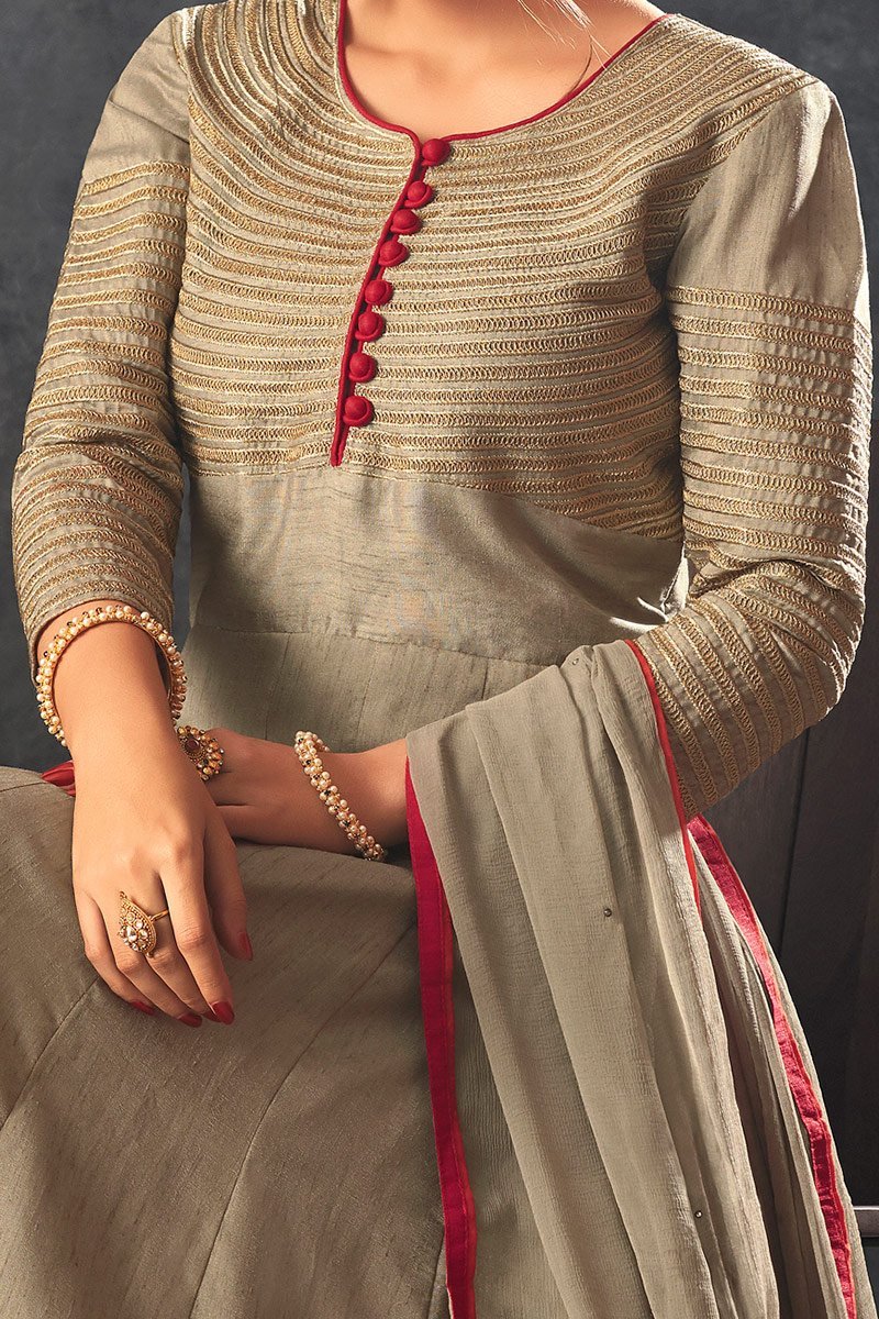 Tortilla-Brown color Raw Silk Anarkali Suit
