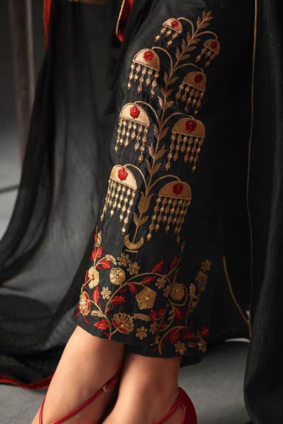 Mid-night Black color Raw Silk Anarkali Suit