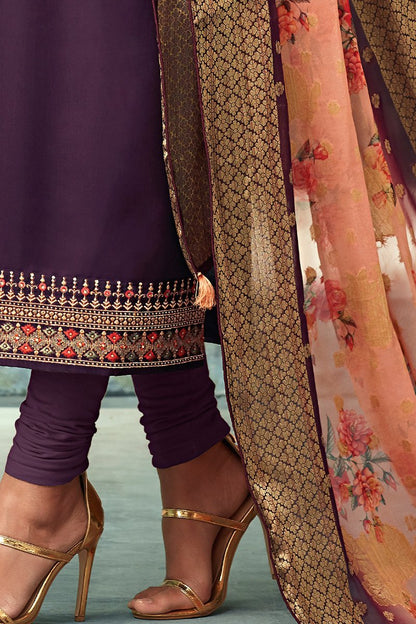 Purple Georgette Party Wear Straight Cut Suit