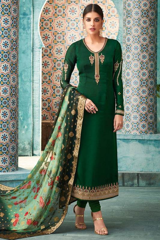 Green Georgette Party Wear Straight Cut Suit