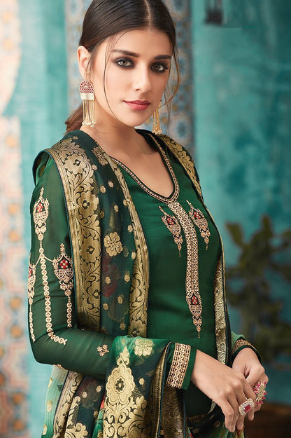 Green Georgette Party Wear Straight Cut Suit